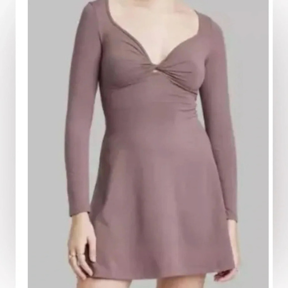Wild‎ Fable Long Sleeve Mini Skater Dress Womens Small StretchyTwist Front NWT - Picture 2 of 9